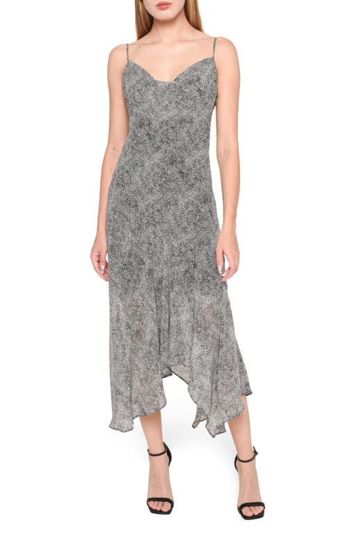 WAYF Floral Cowl Neck Handkerchief Hem Slipdress Black Allover at Nordstrom,