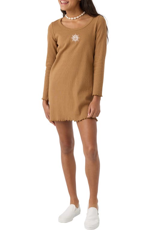 Shop O'neill Kids' Robbie Long Sleeve Cotton Rib Dress In Tobacco Brown