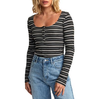 Rvca Guarded Long Sleeve Henley Top, Black