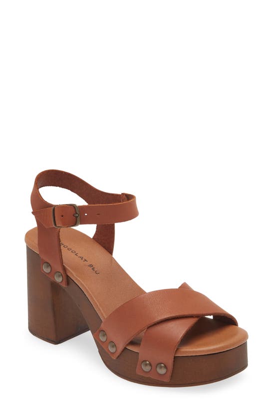 Chocolat Blu Hira Ankle Strap Platform Sandal In Cognac Leather
