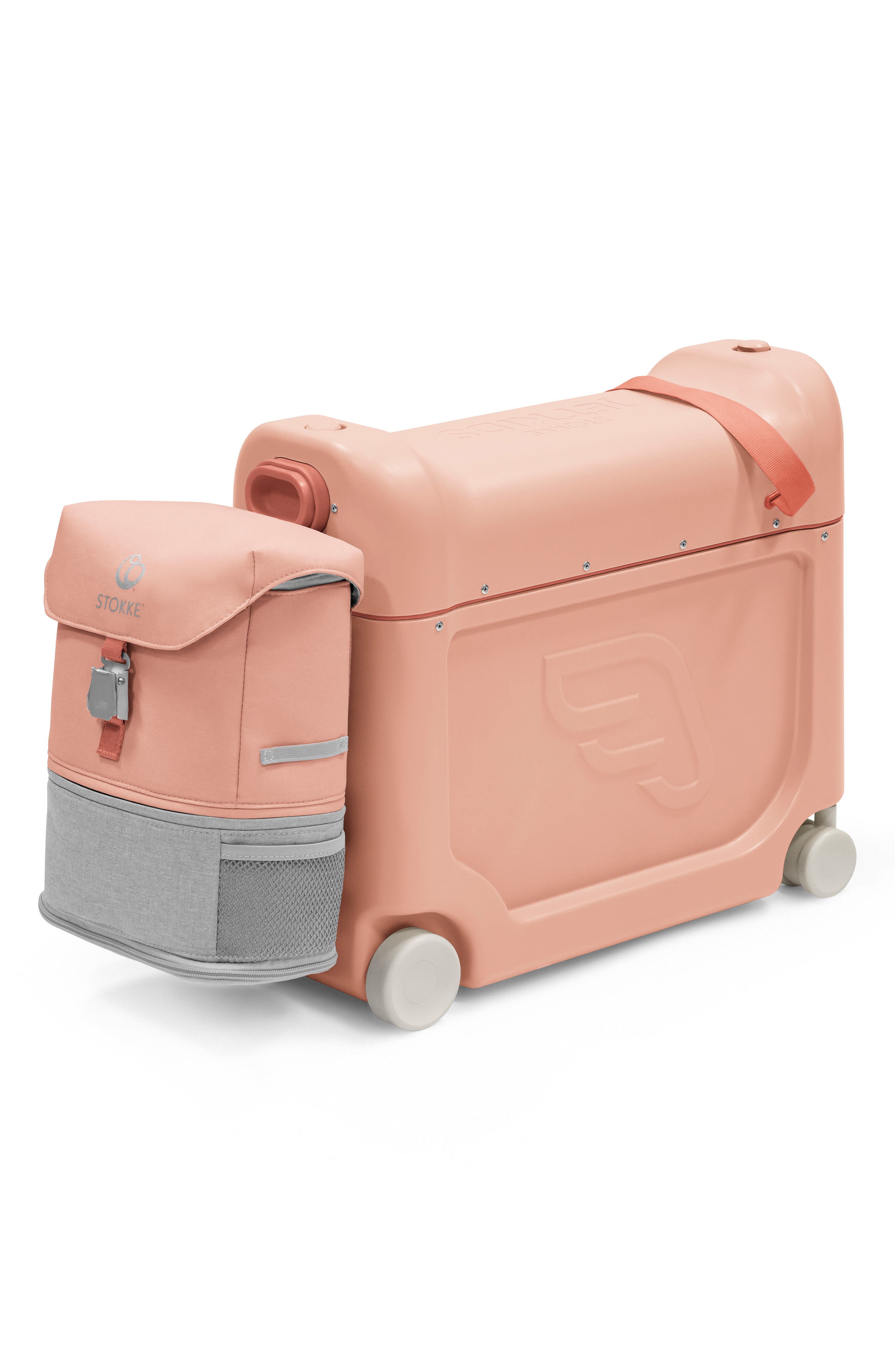 Stokke JetKids BedBox® Ride-On Carry-On Suitcase & Backpack Travel Set in Coral 