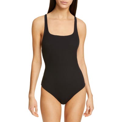 Ganni Textured One-Piece Swimsuit, Black