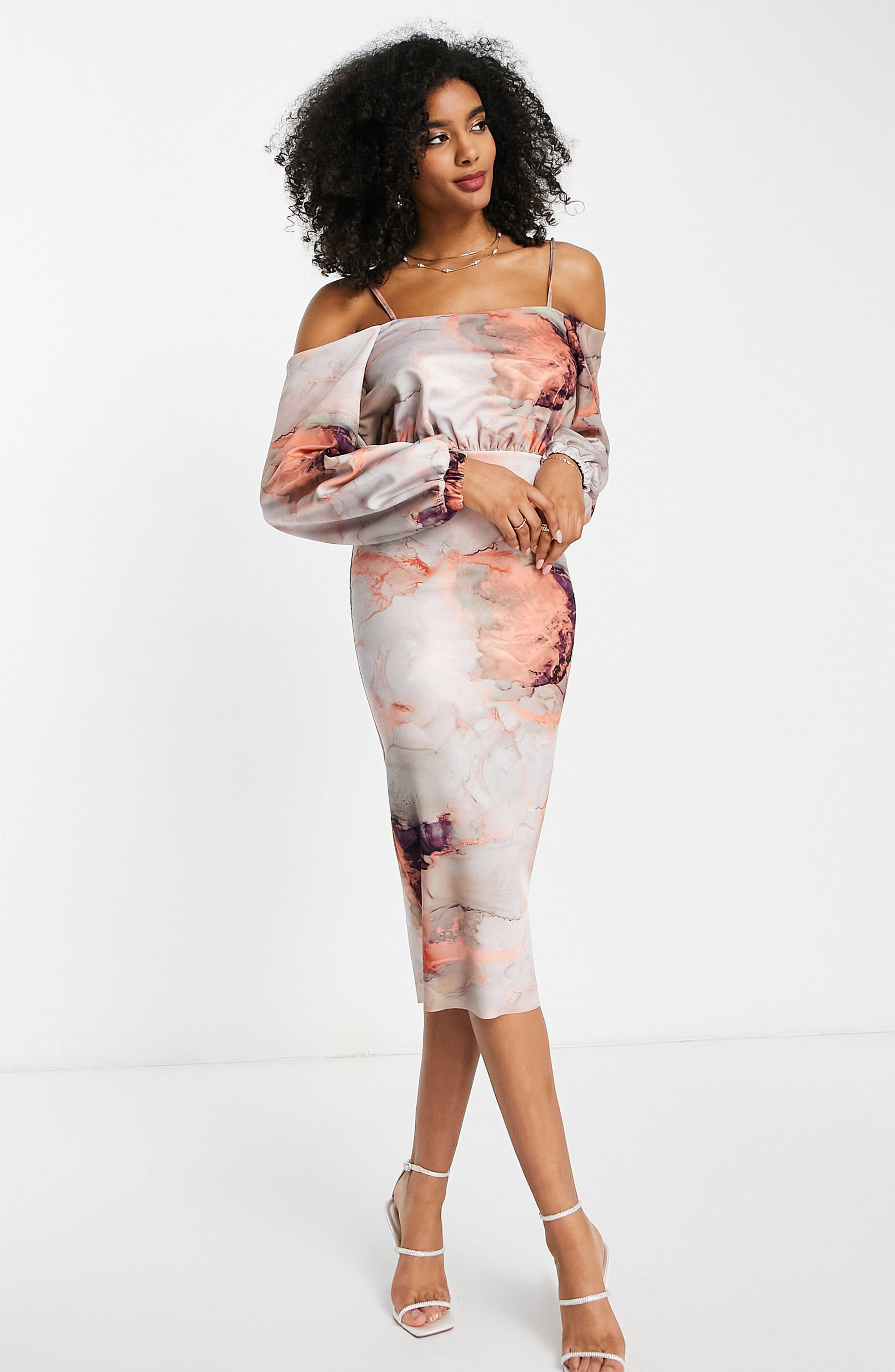 ASOS DESIGN Marble Cold Shoulder Long 