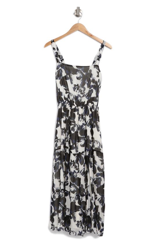 Shop Nordstrom Rack Floral Tiered Midi Dress In Ivory- Navy Blossoms