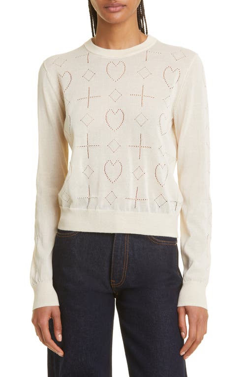 Molly Goddard Lorraine Hearts & Diamonds Cotton Blend Sweater in Cream Beige