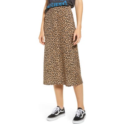Good Luck Gem Ribbed Leopard Print Midi Skirt, Brown