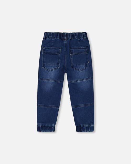 Shop Deux Par Deux Boy's French Terry Jogger Pants Dark Blue Denim In Navy Denim