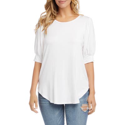 Karen Kane Shirred Sleeve Shirttail Hem Jersey Top, White