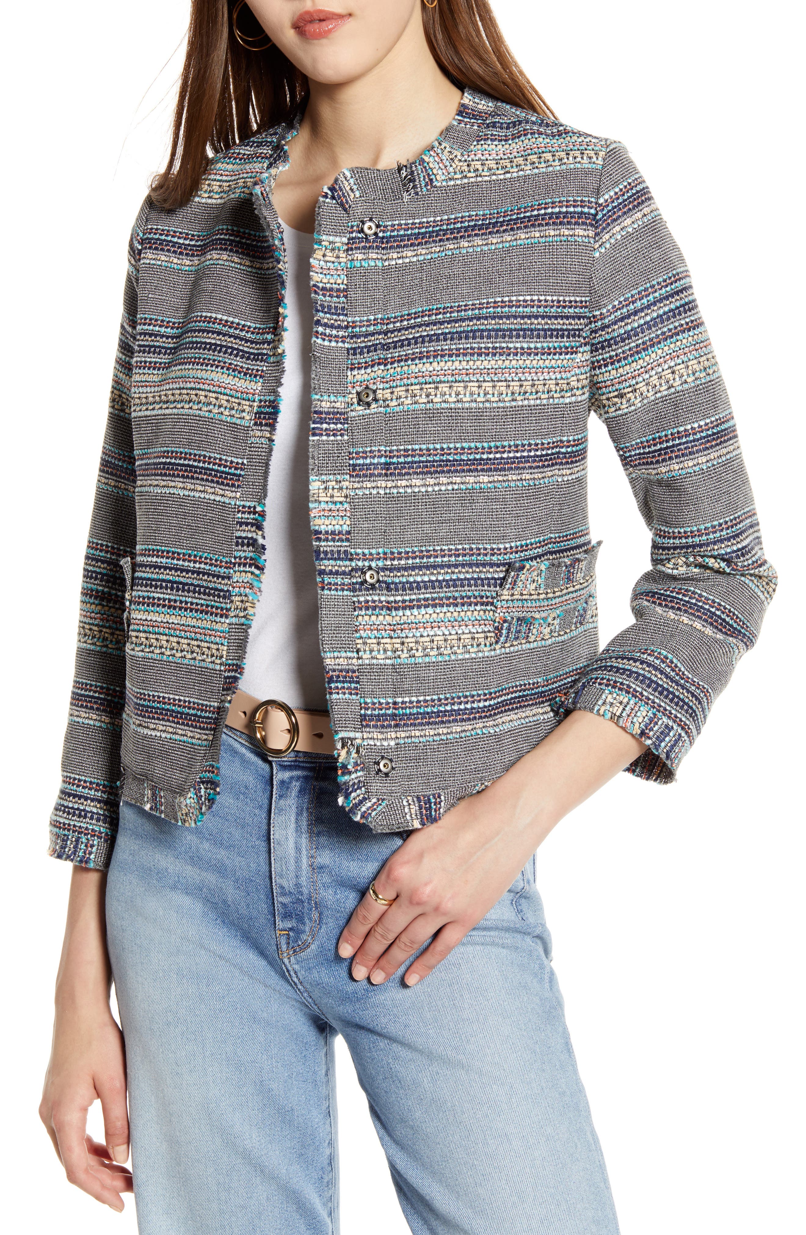 halogen raw edge tweed jacket