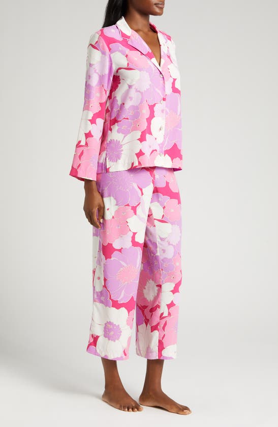 Shop Natori Croisette Floral Matte Satin Pajamas In Pink