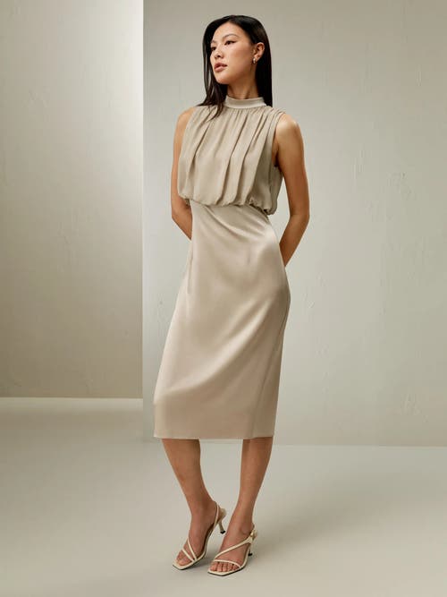 Shop Lilysilk Pleated Sleeveless Midi Silk Dress In Light Apricot