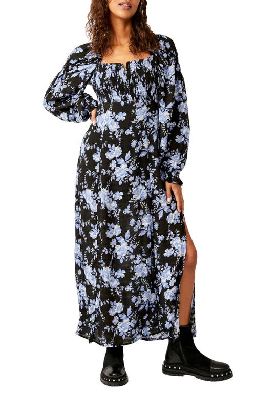 Free People Jaymes Floral Smocked Long Sleeve Maxi Dress in Black Combo at Nordstrom, Size Small