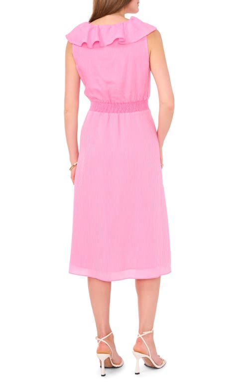 Shop Vince Camuto Ruffle Pinstripe Midi Dress In Hot Pink