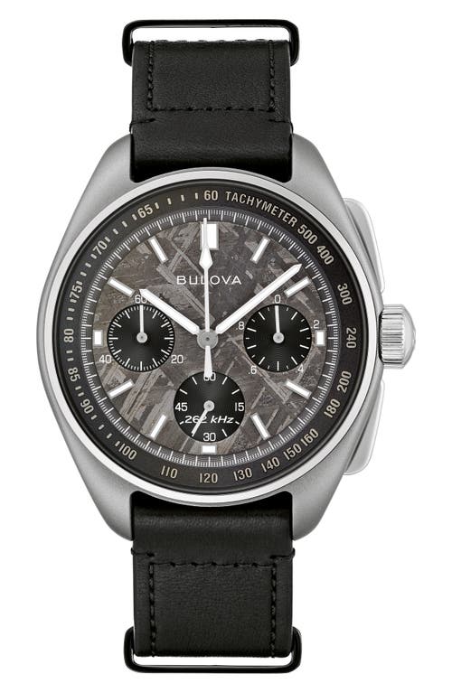 BULOVA Lunar Pilot Chronograph Leather Strap Watch, 43.5mm in Black/Titanium-Tone at Nordstrom