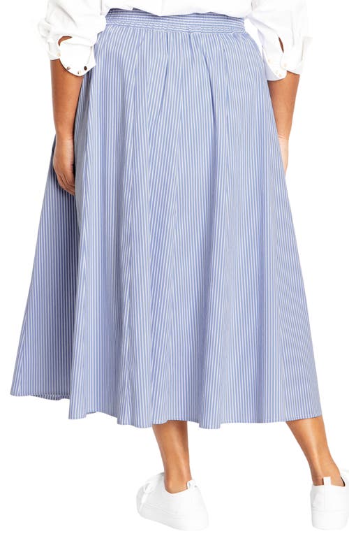 Shop City Chic Skylight Button Front Skirt In Skyblue/wht Stripe