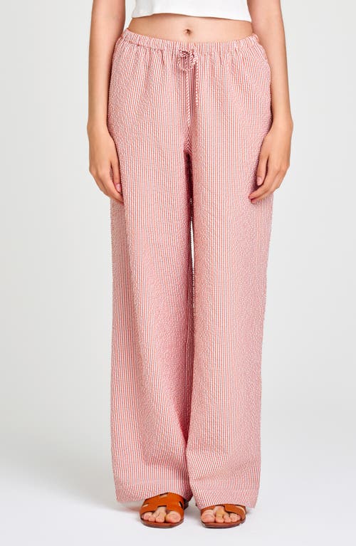 Shop Wayf Cooper Stripe Seersucker Wide Leg Drawstring Pants In Amber Seersucker