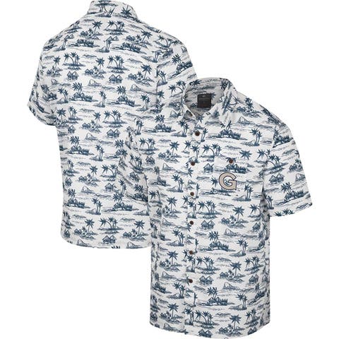 Men's Tommy Bahama Gray Houston Texans Coconut Point Frondly Fan Camp  IslandZone Button-Up Shirt