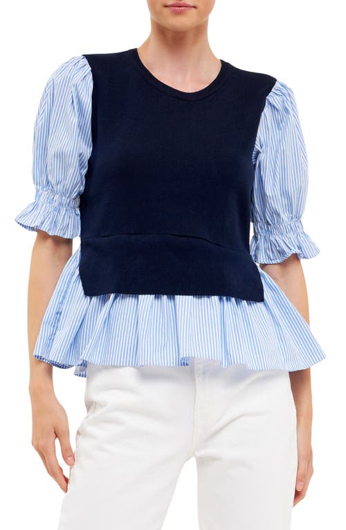 English Factory Mixed Media Sweater in Navy/Blue Stripe at Nordstrom, Size X-Small