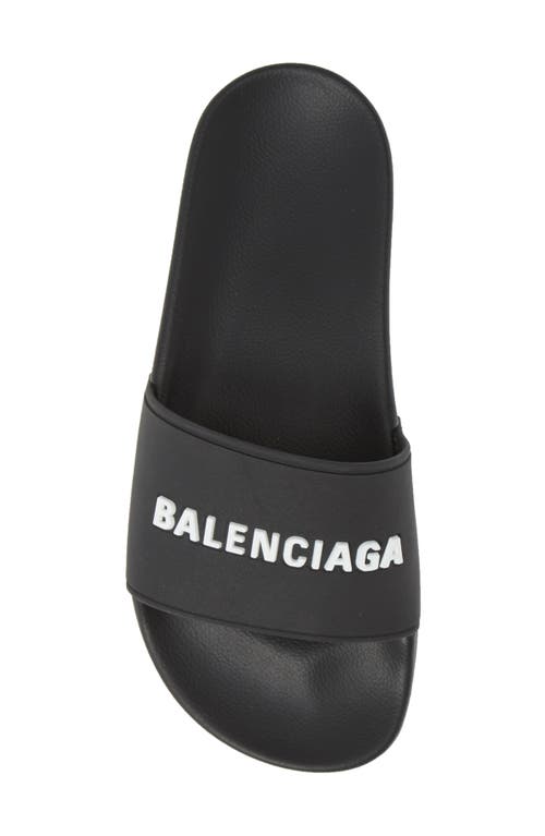 Balenciaga Logo-embossed Pool Slides In Black/white