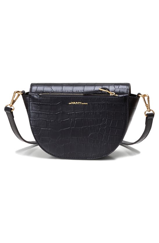 Oryany Lottie Saddle Moc-croc Crossbody Bag In Black