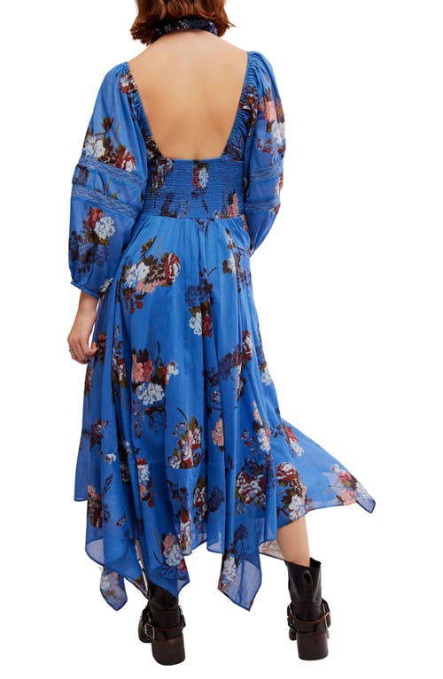 Shop Free People Morning Glory Floral Smocked Long Sleeve Maxi Dress In Dutch Blue Combo