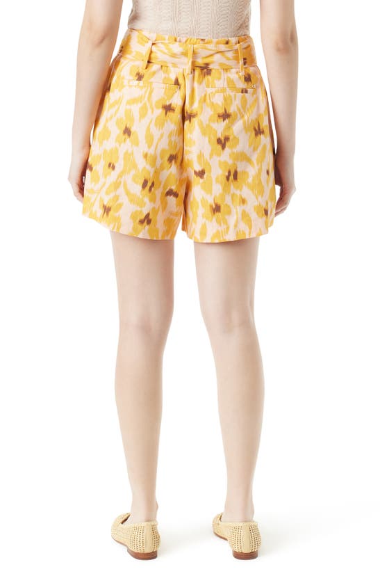Shop Sam Edelman Romy Print Belted Linen Blend Shorts In Bellini-sunshine Floral