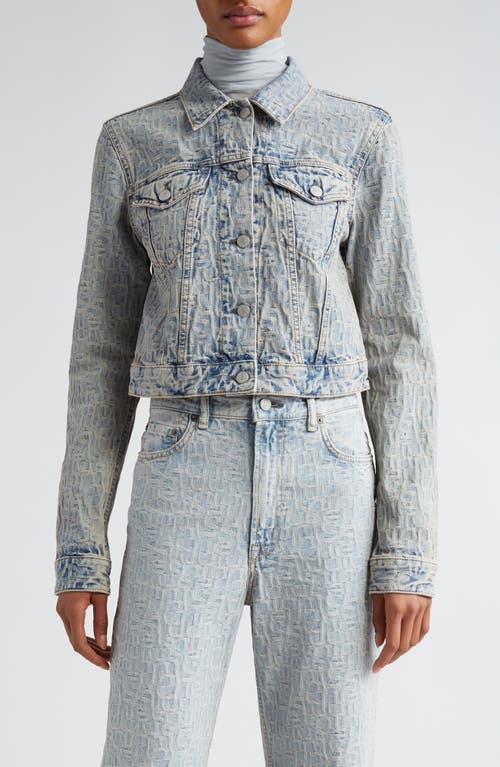 Shop Acne Studios Monogram Jacquard Crop Denim Jacket In Blue/beige