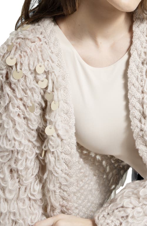 Shop Saachi Sequin Crochet Loop Knit Cardigan In Ivory