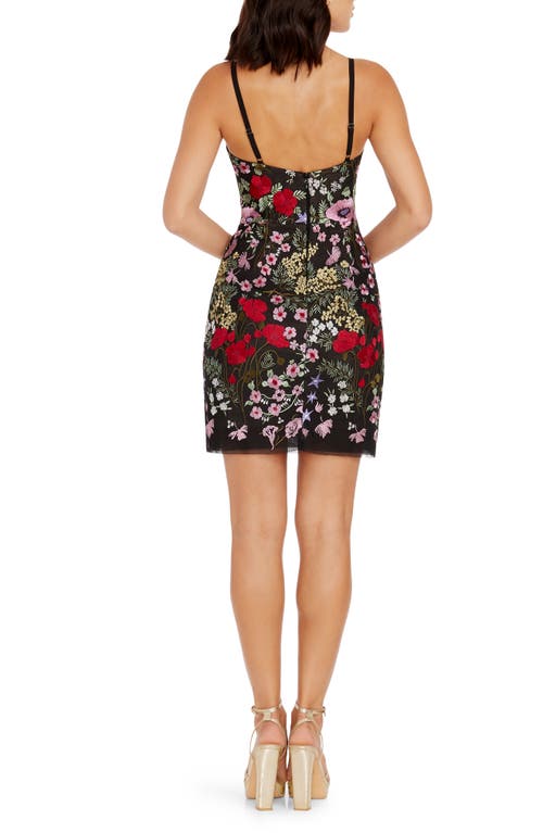 Shop Dress The Population Kyla Floral Embroidered Cocktail Minidress In Black/rouge Multi