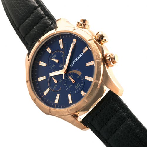 Shop Breed Lacroix Chronograph Leather-band Watch In Rose Gold/black