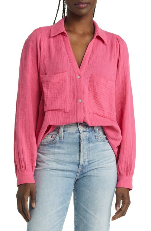 Rails Lauren Organic Cotton Gauze Button-Up Shirt in Hibiscus