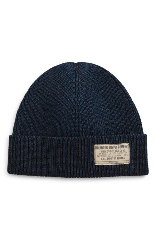 Double RL RRL Cotton Watch Cap in Midnight Blue