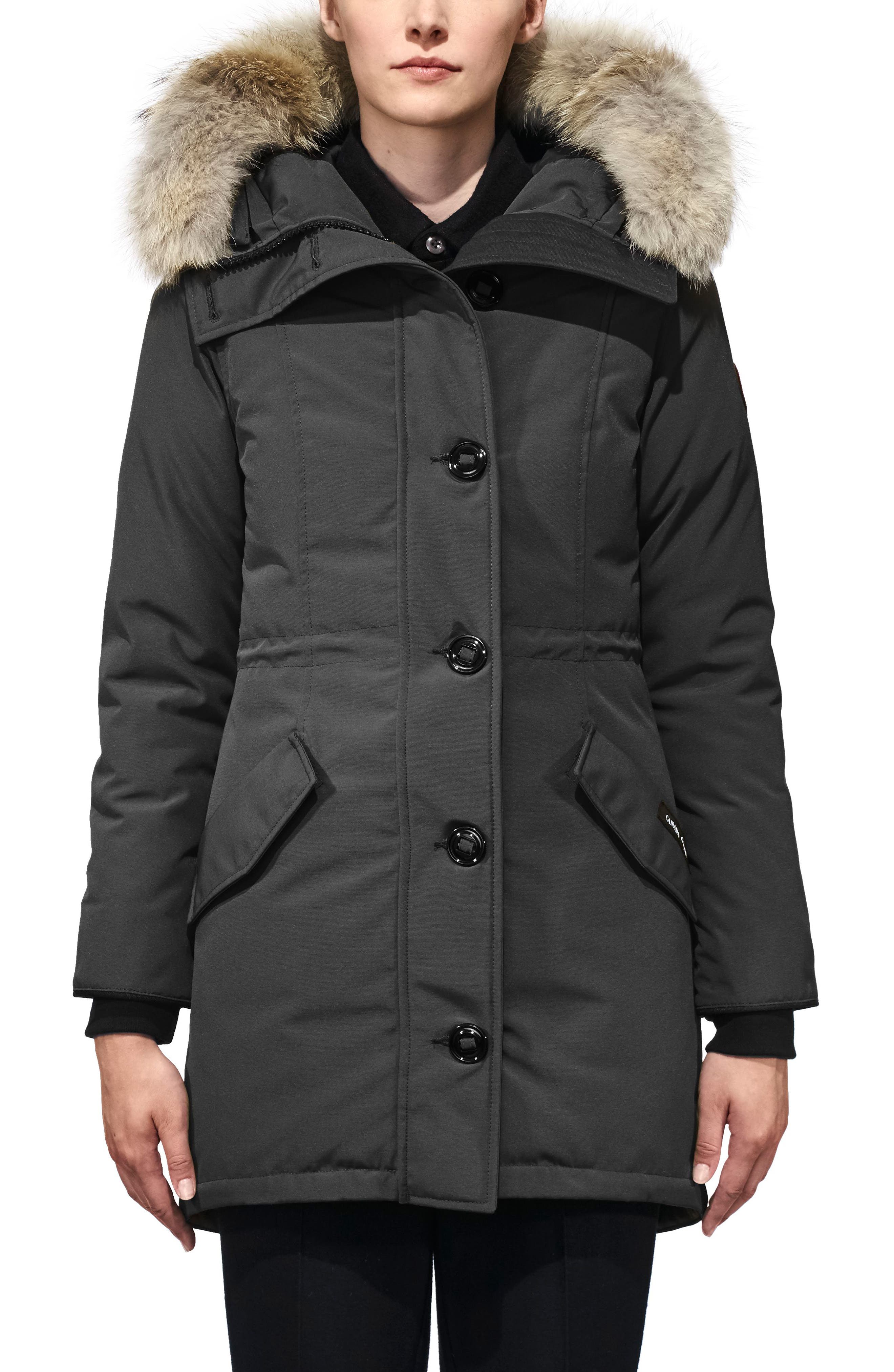 Petite Canada Goose Rossclair Fusion Fit Genuine Coyote Fur Trim Down Parka, P (6-8P) - Grey