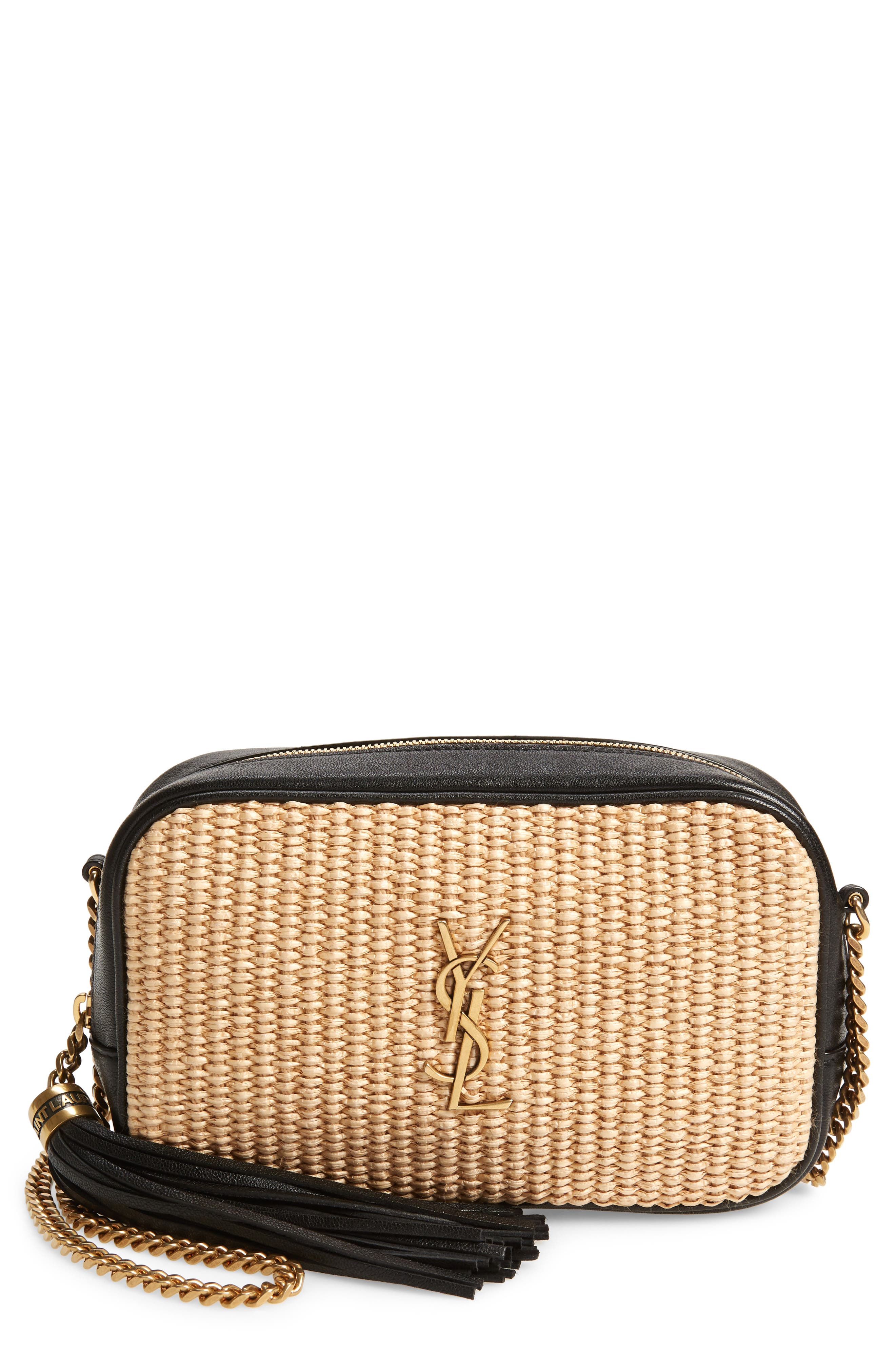 saint laurent lou raffia and leather shoulder bag