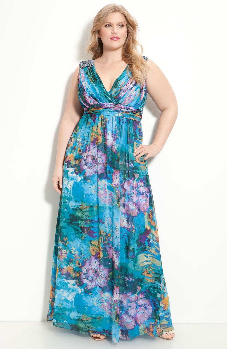 JS Boutique Print Chiffon Maxi Dress (Plus) | Nordstrom
