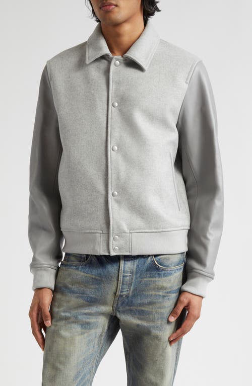 Wool Blend & Leather Varsity Jacket in Grey