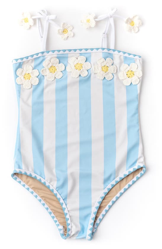 Shop Shade Critters Kids' Cabana Daisy Stripe One-piece Swimsuit In Blue