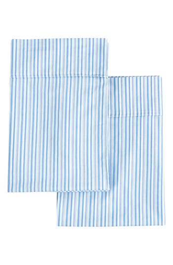 Shop Melange Home Set Of 2 Percale Stripe Cotton Pillowcase In Blue