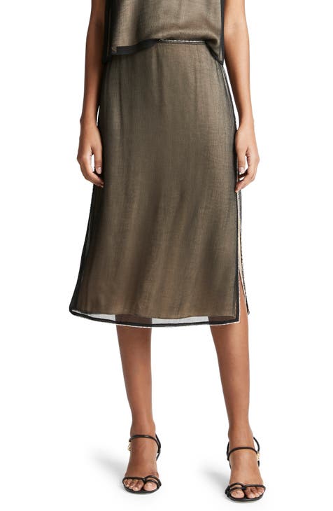 Vince, High Waisted Belted Skirt in Heather Oatmeal