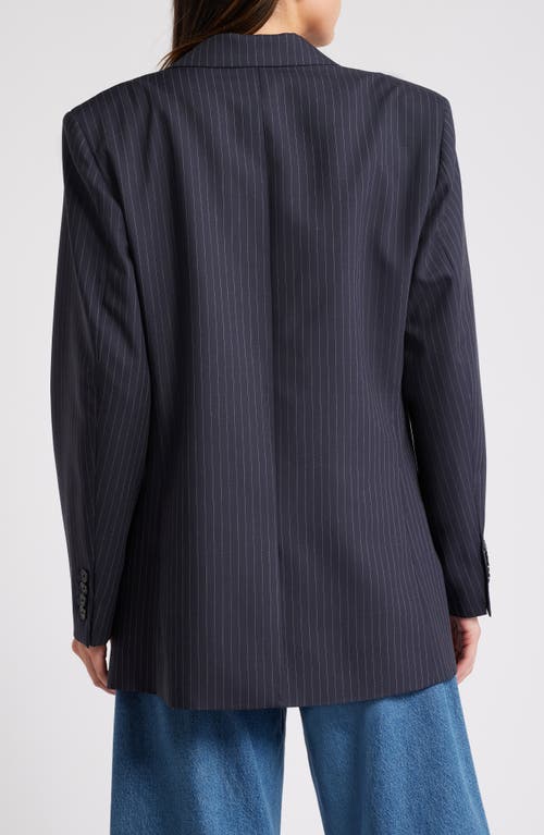 Shop Frame Grandfather Pinstripe Blazer In Navy Multi