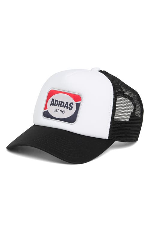 Shop Adidas Originals Adidas Foam Trucker Hat In White/black/clear Grey