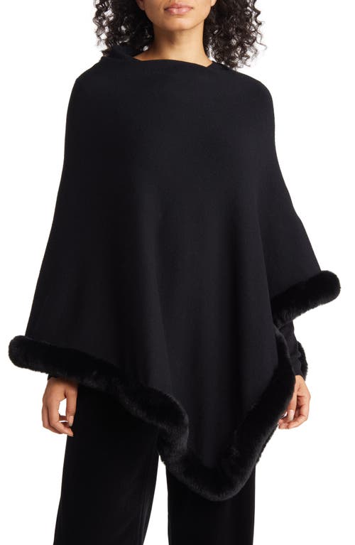 Ming Wang Faux Fur Trim Poncho in Black at Nordstrom