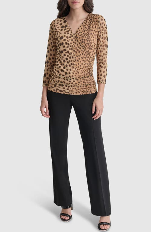 Shop Dkny Print Surplice Mesh Top In Cheetah Repeat