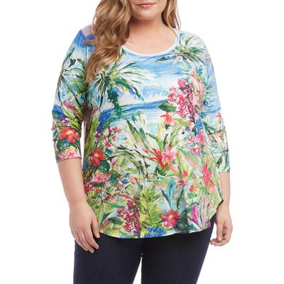 Plus Size Karen Kane Tropical Shirttail Tee, Blue