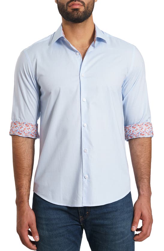 Shop Jared Lang Pima Cotton Button-up Shirt In Baby Blue