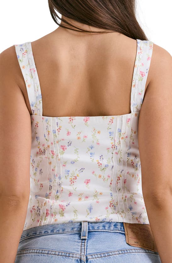 House Of Cb Chicca Square Neck Corset Top In White/ Pink Blue Floral Print