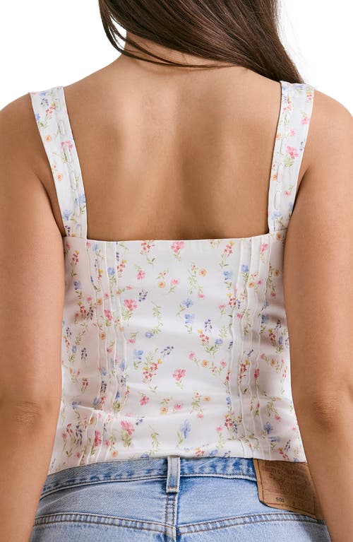 House Of Cb Chicca Square Neck Corset Top In White/pink Blue Floral Print