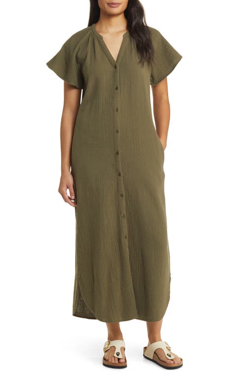 caslon(r) Double Cotton Gauze Vacation Shirtdress Olive Sarma at Nordstrom,