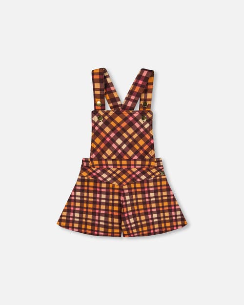 Deux Par Deux Little Girl's Milano Shortall Plaid Magenta And Brown In Pink & Brown Plaid