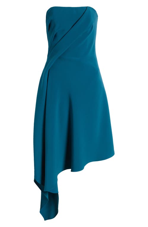 Shop Amsale Asymmetric Strapless Cocktail Dress In Teal